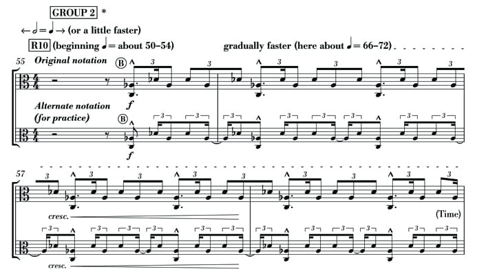 Music Example: Comedy - Battle of the Triplets - Viola - Alt. Notation