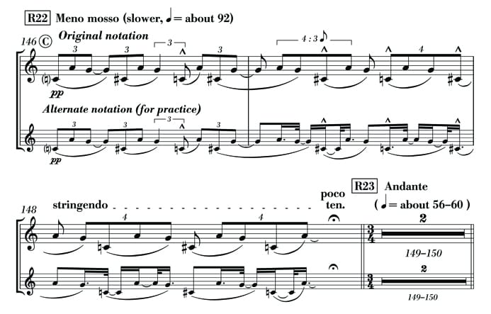 Music Example: Comedy - Flute Quartuplets - Alternative Notation