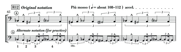 Music Example: Comedy - Violoncello - Nested Triplets - Alt. Notation