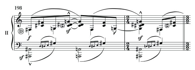 Music Example: Orchestra Secondo Piano - Movement II - m. 198