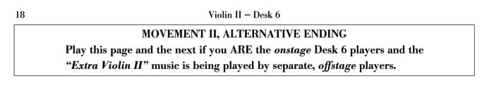 Music Example: Violin II Desk 6 - Movement II - Page 18 Boxed Message