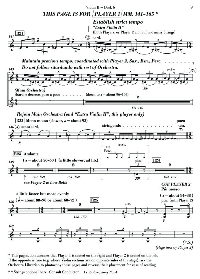 Music Example: Violin II Desk 6 - Movement II - mm. 142-165 - R.H. Page